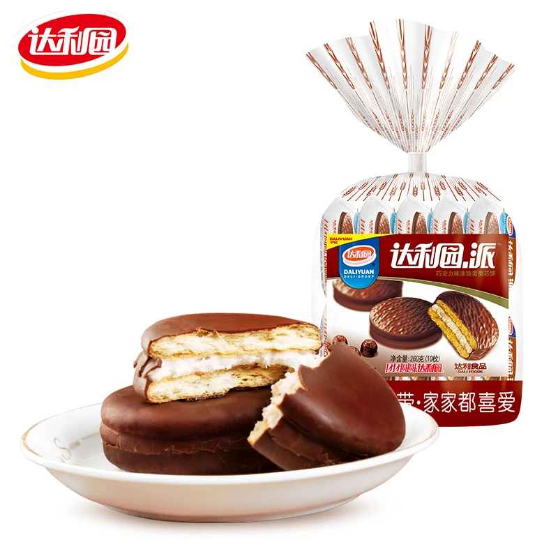 Y达利园巧克力味派260g/袋浓醇美味涂层夹心囤货实惠早餐糕点