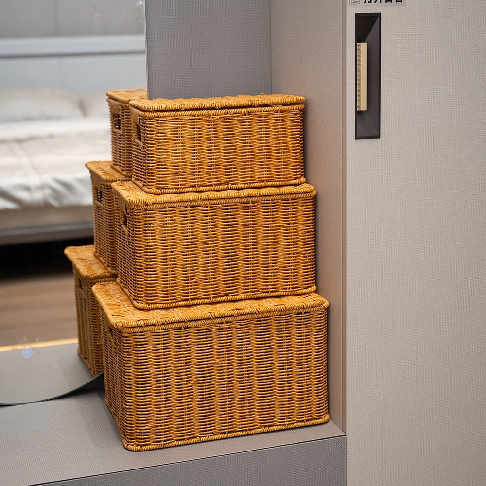 仿藤三件套收纳筐手工编织家用藤编复古简约草编田园风欧式12*