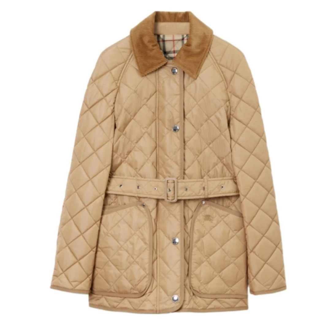 未使用 BURBERRY/博柏利 女士新款丝绒领格纹腰带棉服外套