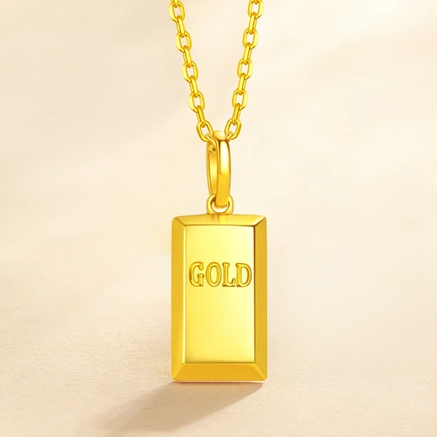 吊坠足银 小砖金色暴富刻字吊坠会时尚轻奢经典项坠坠子送女友
