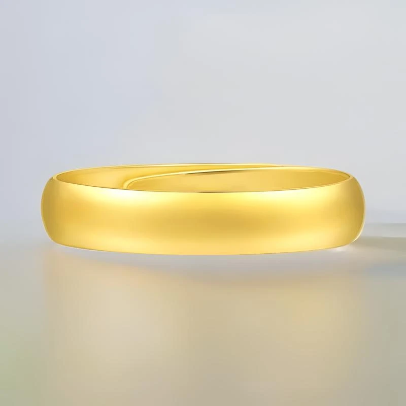 足银戒指 宽素圈5G工艺戒指环男女士情侣款对戒送女友金色素圈