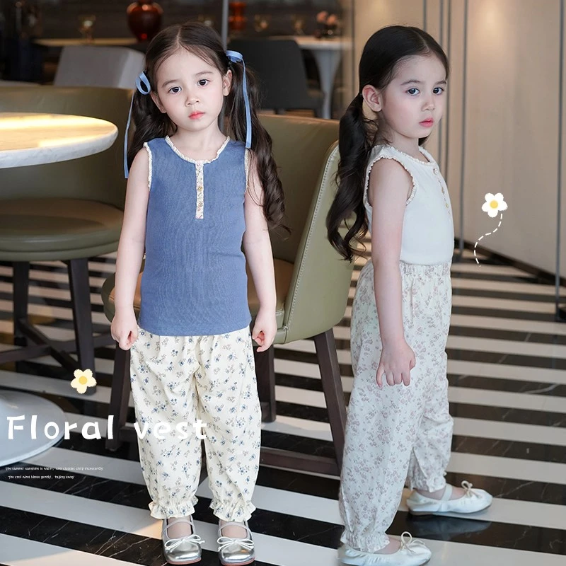 AnnieGirl女童夏季新韩版百搭儿童背心吊带清凉舒适碎花宝宝无袖