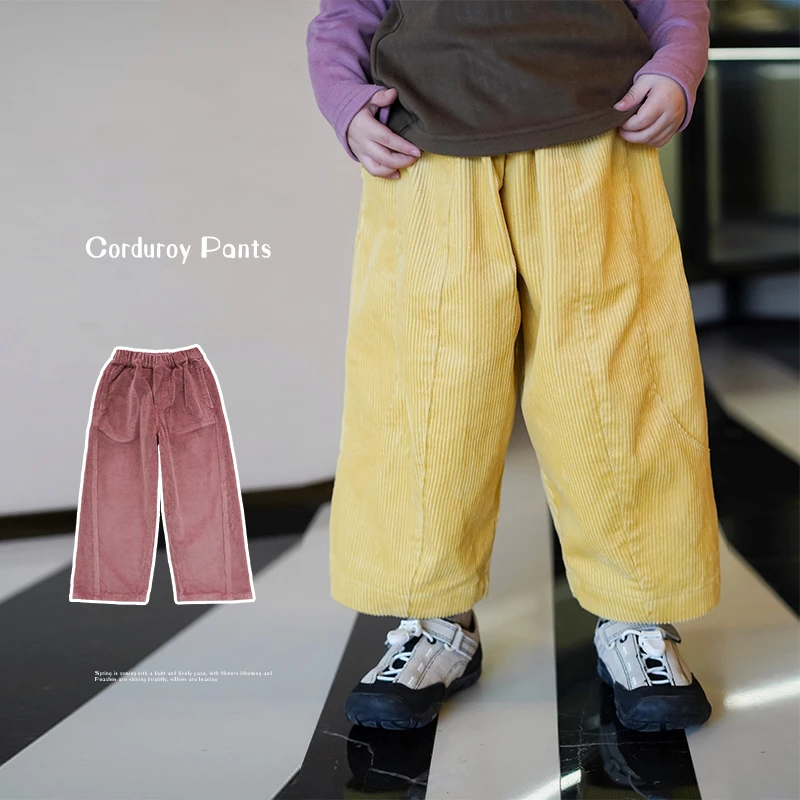 AnnieGirl女童春装灯绒裤洋气女宝宝宽松百搭直筒裤儿童休闲裤子