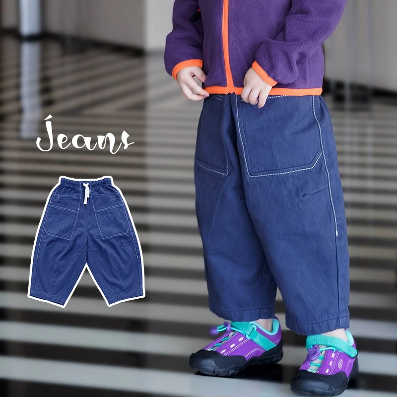 AnnieGir秋季新款男女童休闲裤复古水洗日系工装裤幼儿园宝宝裤子