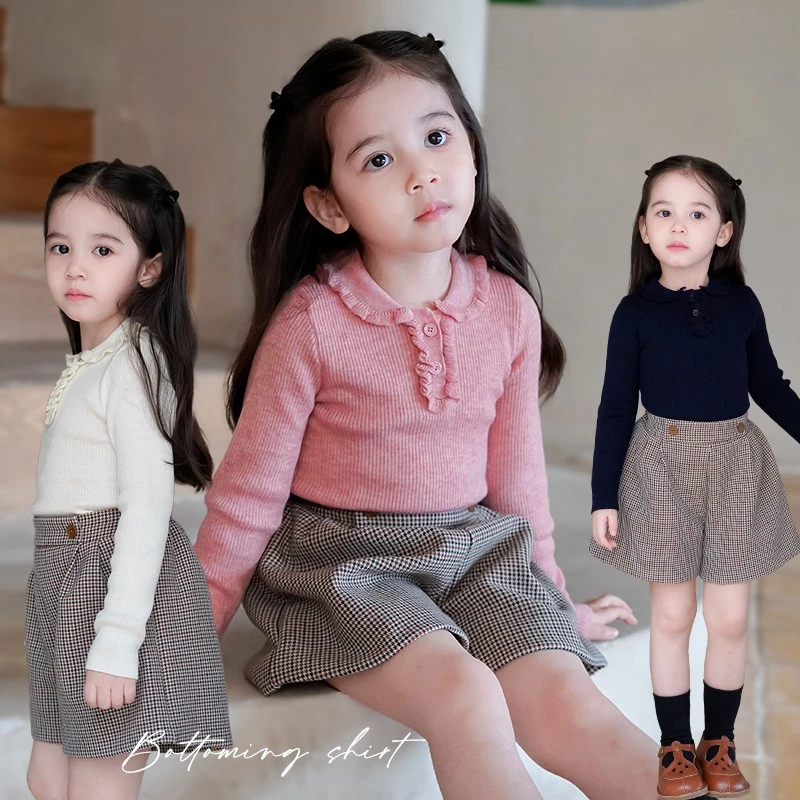 AnnieGirl秋冬新款软糯花边领套头针织衫毛衣打底衫保暖女童秋款