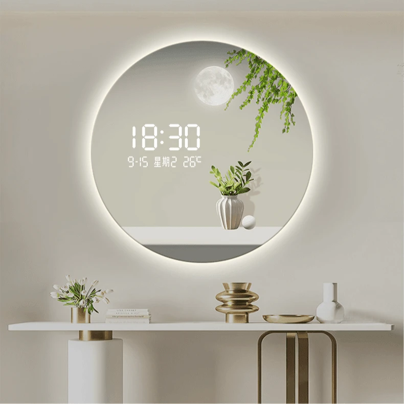 圆形绿植夜光电子钟表挂钟客厅餐厅装饰画创意小清新钟表挂墙时钟