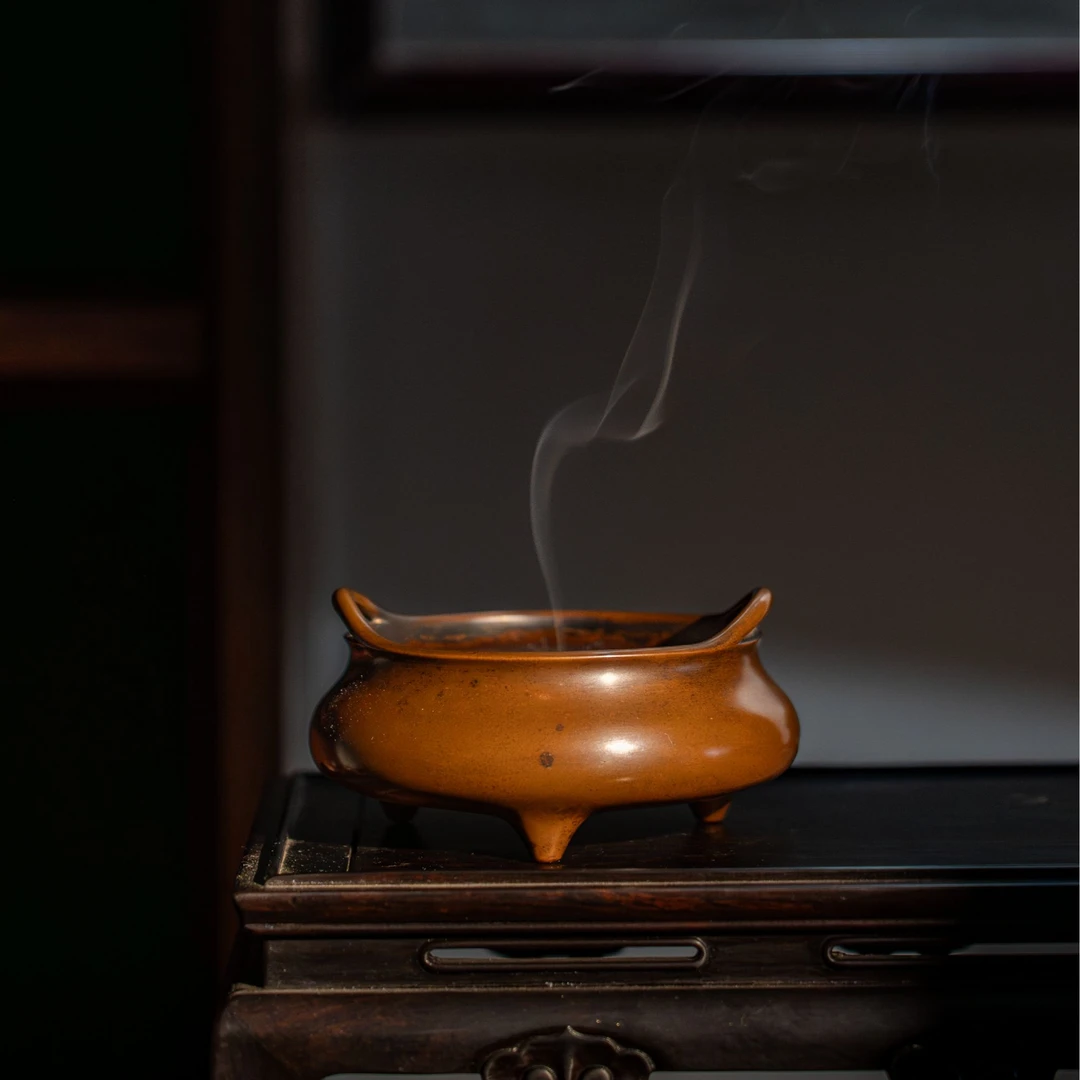 桥耳炉经典铜香炉火养铜炉 周月康制炉 口径11cm 高7cm