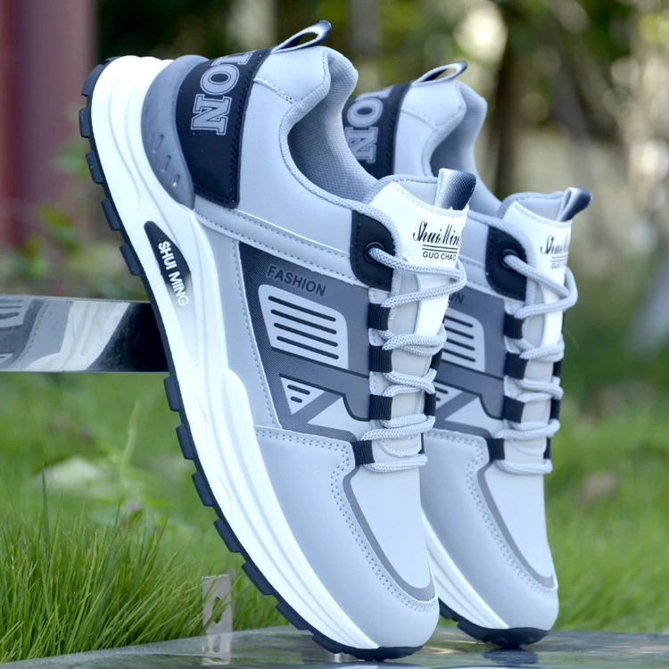 秋季新款男鞋皮面防水学生运动鞋男休闲鞋潮流百搭鞋子男士老爹鞋