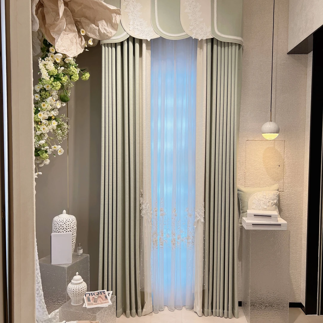 陈小鱼-830-7茉香奶绿法式浮雕雪尼尔别墅客厅卧室窗帘