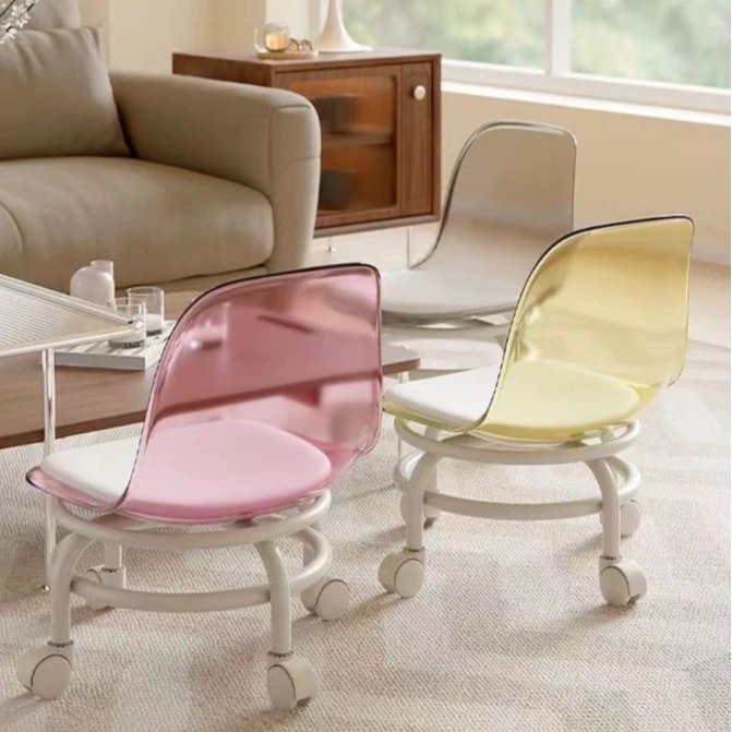 勇凯亚克力滑轮矮凳家用万向轮小凳子带娃神器学步凳儿童旋转椅子