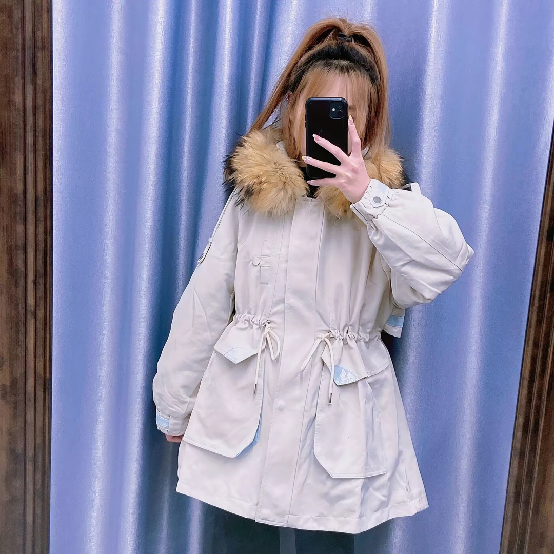 流星雨派克服2023年新款貉子毛领女装兔毛内胆连帽中长可拆卸冬季