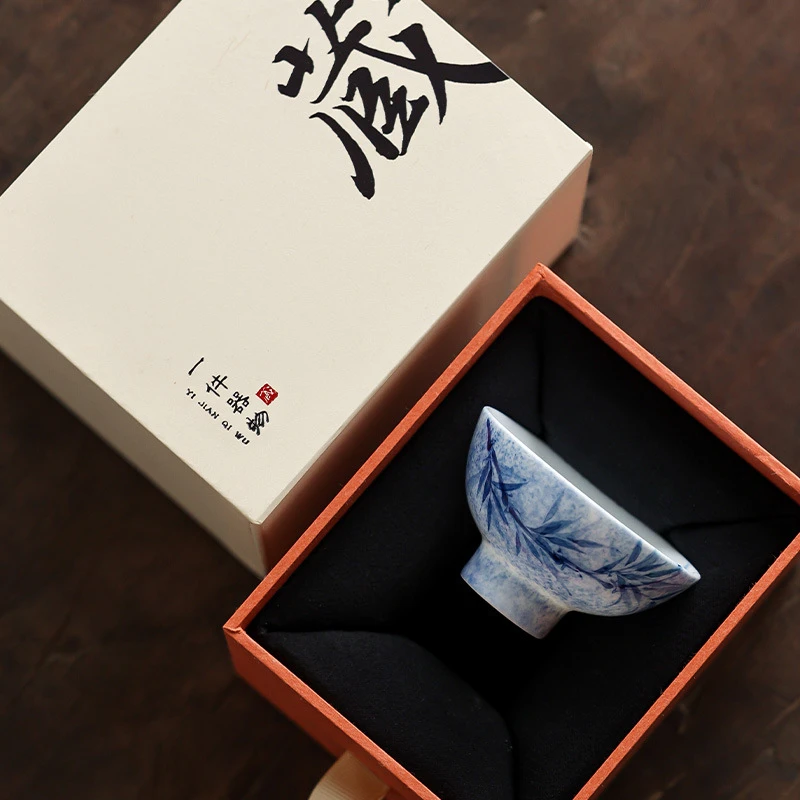 手绘墨染青竹茶杯陶瓷主人杯单杯泡茶品茗功夫茶具高档喝茶杯礼盒