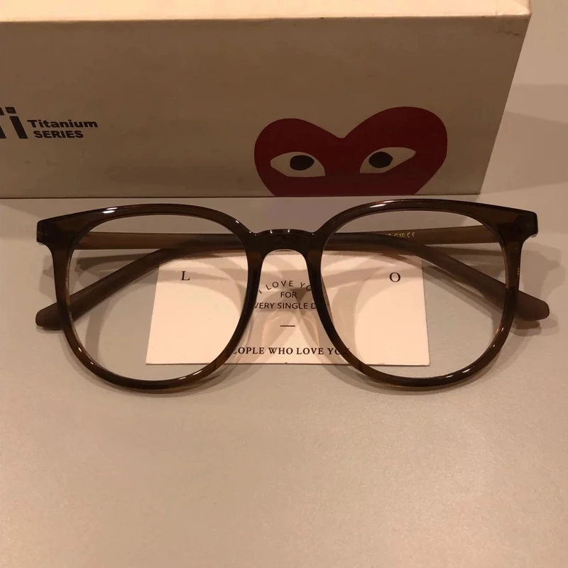 素颜栗子棕！温柔小众超轻圆框可配度数素颜平光近视眼镜女ins超好