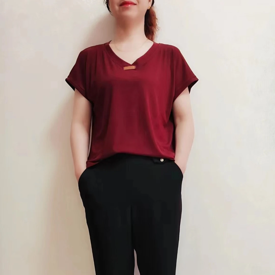 夏季款女士T恤半袖大码纯色遮肉显瘦舒适简约百搭宽松休闲时尚