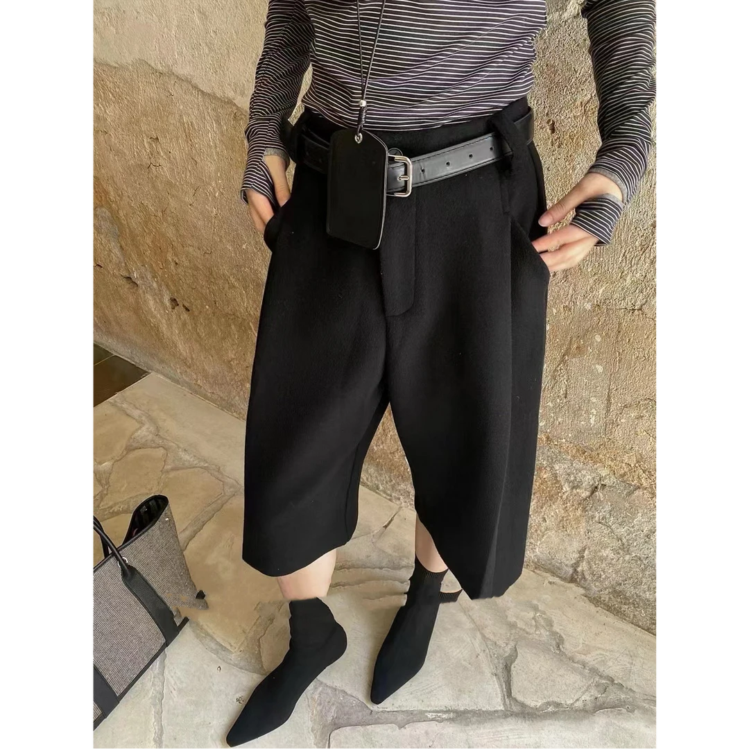 DA-J冬季新款欧韩系高级灰色时尚七分裤女高腰显瘦阔腿裤