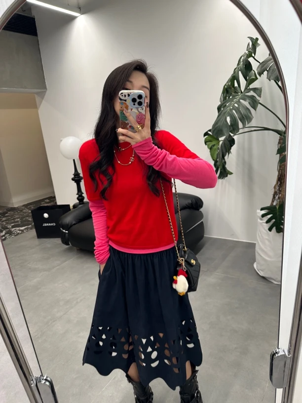 IMMI 设计师品牌 小众新款 水溶羊 毛假两件长袖上衣