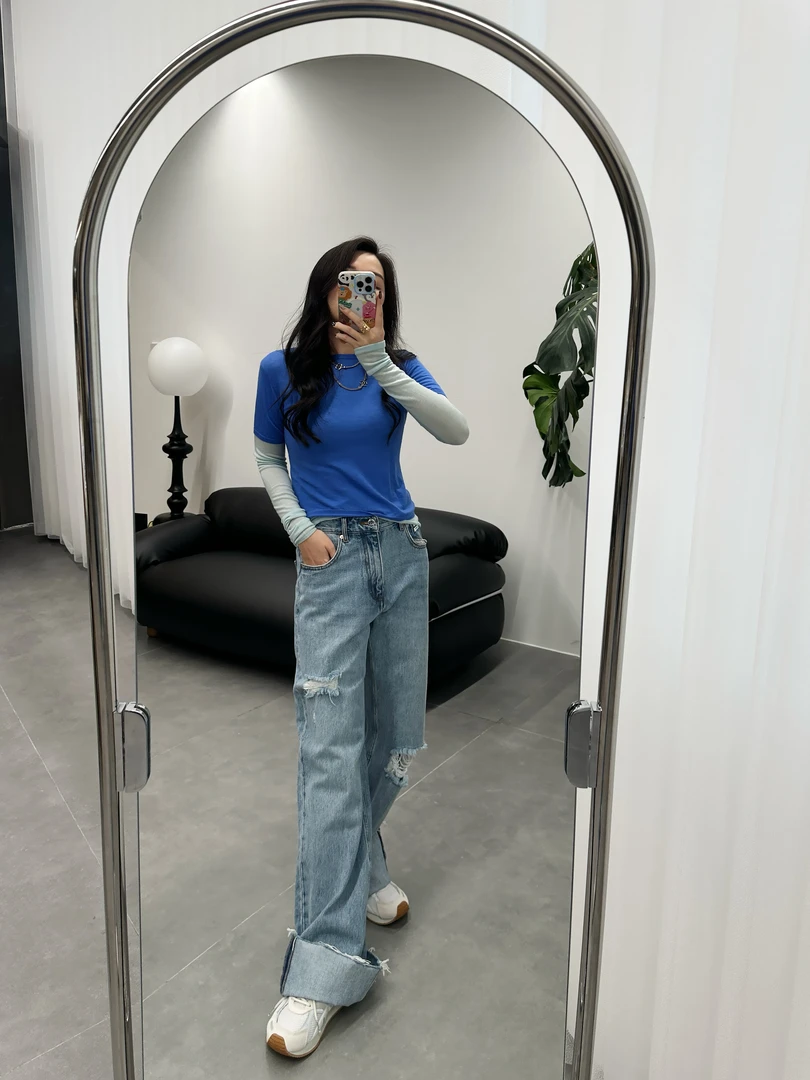 IMMI 设计师品牌 小众新款 破洞复古做旧直筒牛仔裤