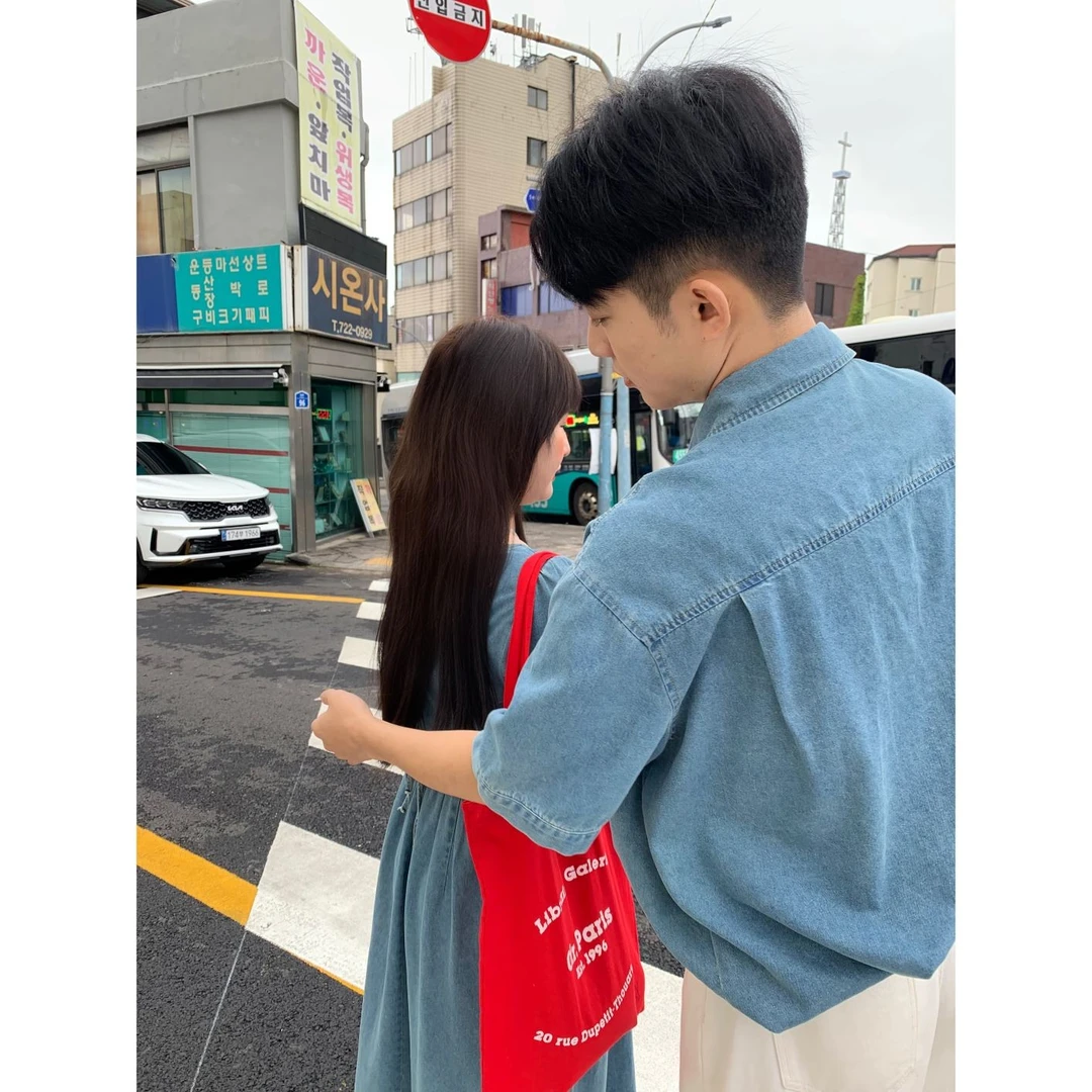 KMZY/KMZY康_康【西海部落】微胖韩系夏季简约风水洗蓝牛仔男款衬衫