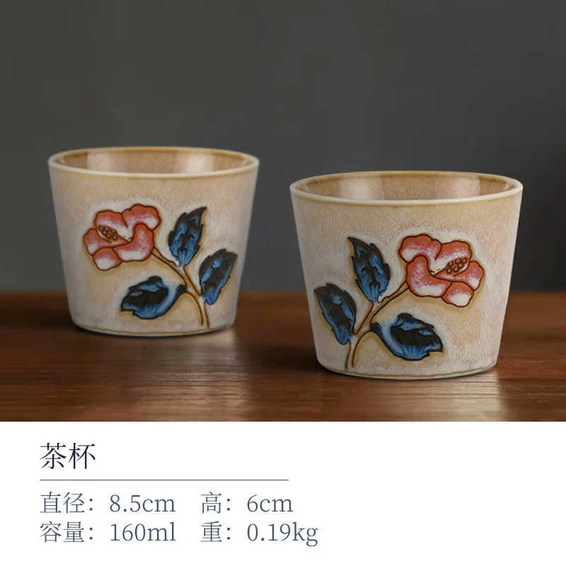[2只装]日本制进口冲绳花玫瑰茶杯釉下彩陶瓷随手杯日式复古杯子
