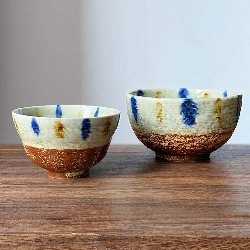 日本进口手工柴烧双色流沙饭碗面碗汤碗大号手绘釉下彩复古家用
