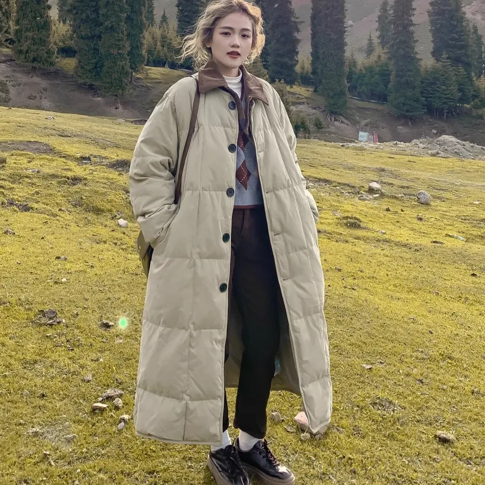 【一棉】加厚保暖棉服冬季长款棉袄韩版宽松过膝面包服美拉德外套