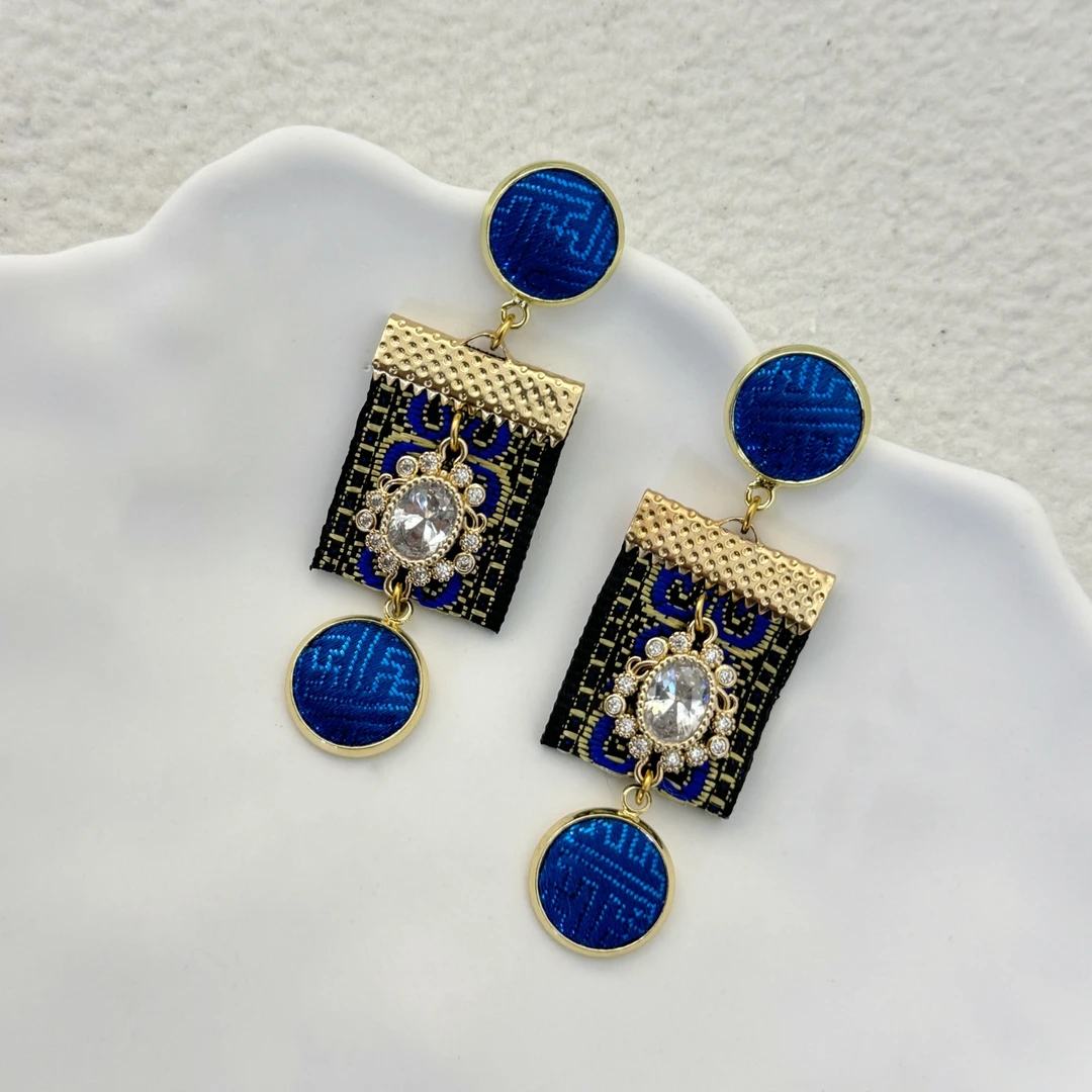 925银耳饰 S925银针民族特色绸缎合金耳饰