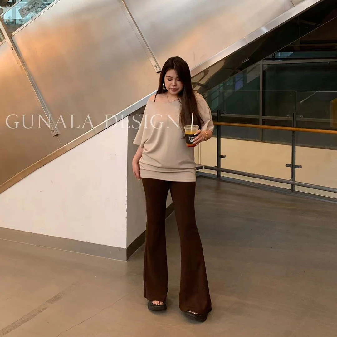 超模裤3.0两色百搭时尚高弹喇叭裤大码高腰显瘦微喇叭裤子-E195