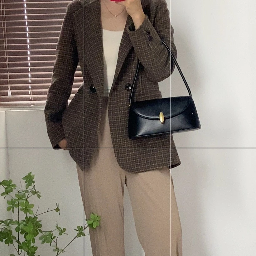 秋冬英伦风格子千鸟格百搭宽松外套复古