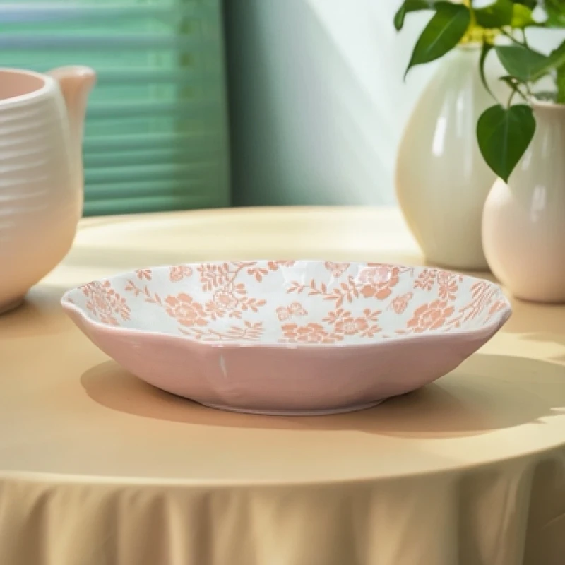 061 微瑕品8英寸异形手绘深盘菜盘家用陶瓷盘