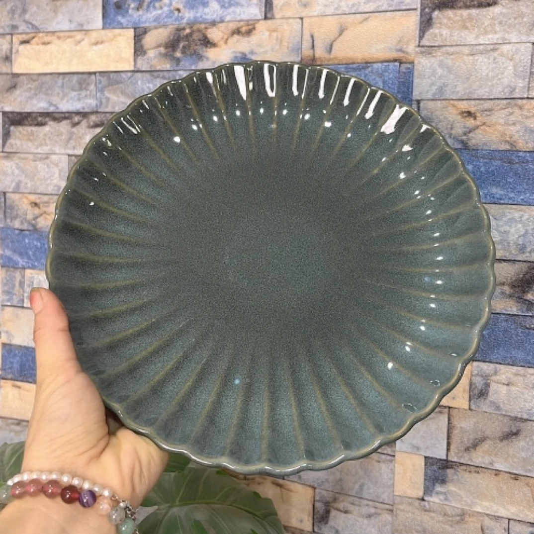 0367 微瑕品复古色系天目菊大盘家用盘