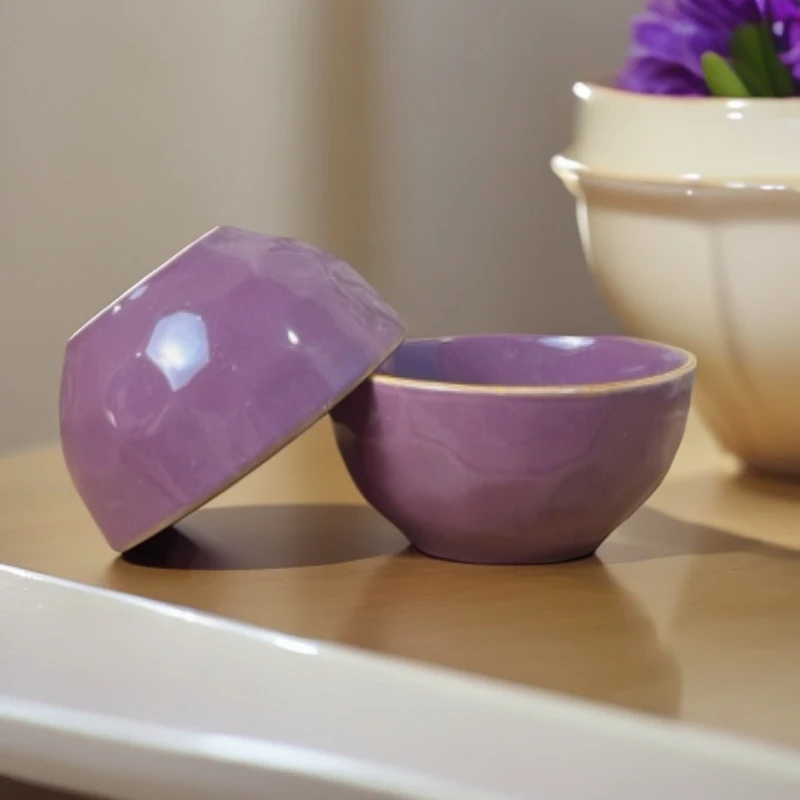 021 微瑕品4英寸紫色不规则米饭碗拍一发二