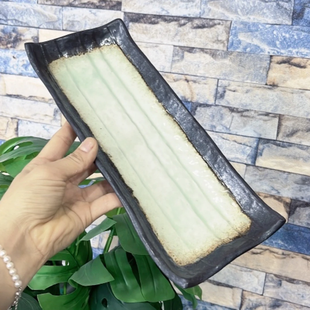 0190 微瑕品日式复古异形长条饺子盘寿司盘