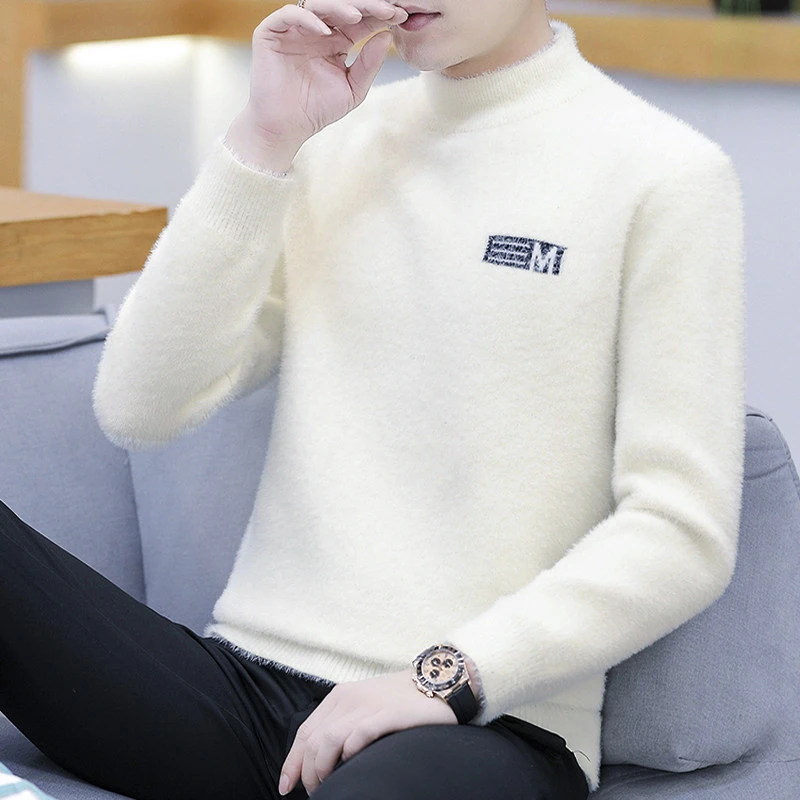 毛衣男冬季韩版潮流内搭水貂绒加厚圆领打底针织衫保暖内衣毛衫
