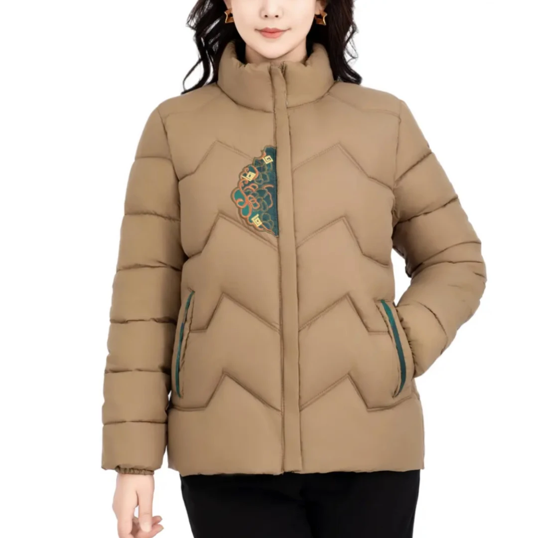 新款中国风妈妈装刺绣款大码棉服加厚冬季气质百搭修身时尚2024