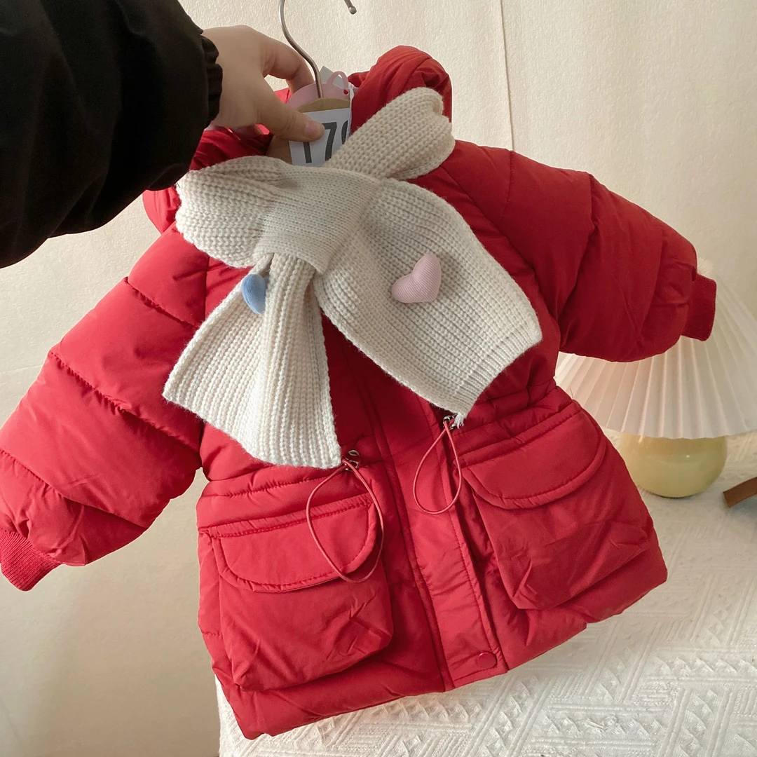 【送围巾】冬款女童加厚加绒棉衣宝宝棉服儿童保暖女宝连帽洋气
