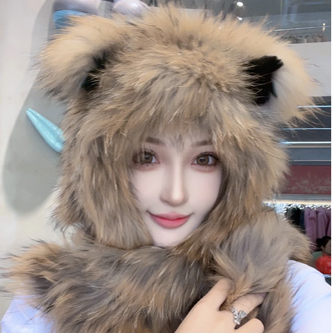 【SUSU推荐】可爱洋气款围巾帽子-围巾貉子帽