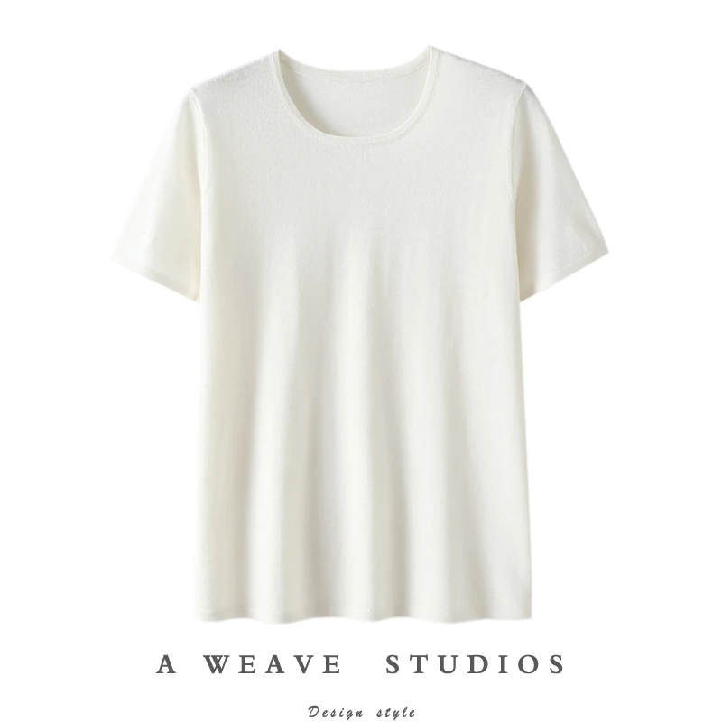 体感直接封神！精纺羊绒短袖女圆领套头半袖纯色针织衫T恤春夏