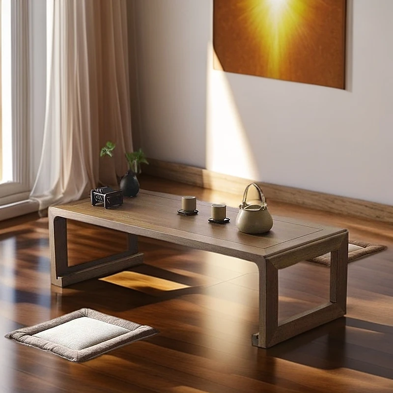 老榆木榻榻米茶几新中式实木飘窗桌禅意炕桌仿古茶道桌日式矮桌子