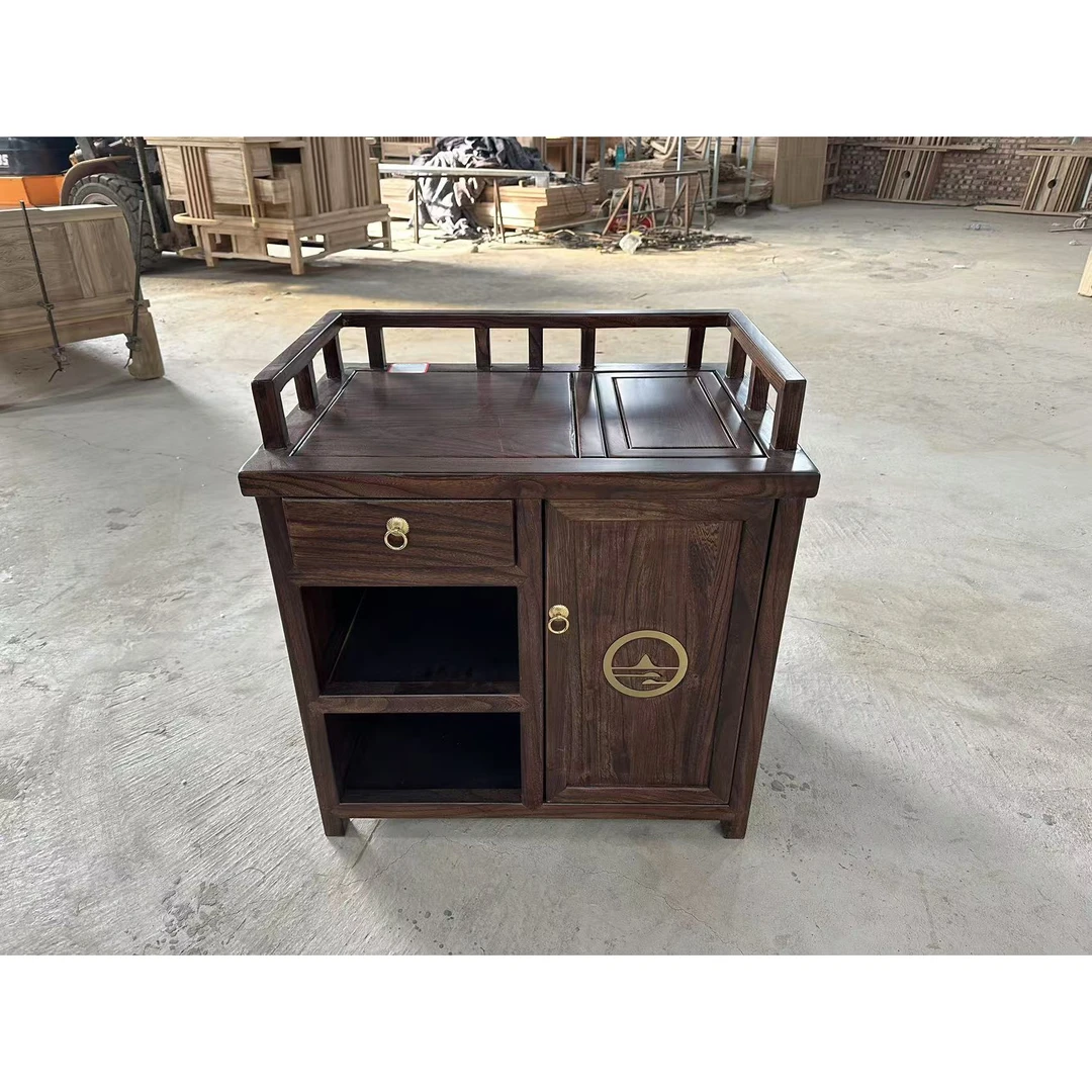 实木茶水柜茶台简约新中式水桶边柜客厅多功能榆木置物架入户现