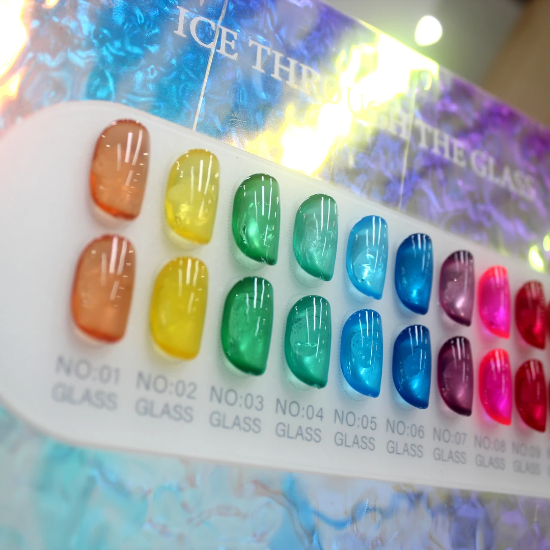 （涂好色板）彩虹玻琉璃珠美甲店网红夏季冰透水果糖玳瑁琥珀甲油胶