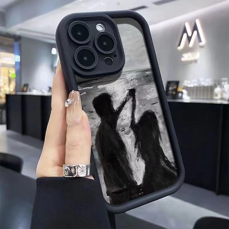 情侣油画风苹果13手机壳创意全包iphone15promax防摔78个性12xr11