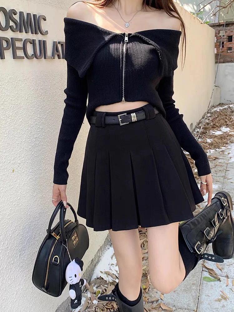 858呢子面料百褶短裙