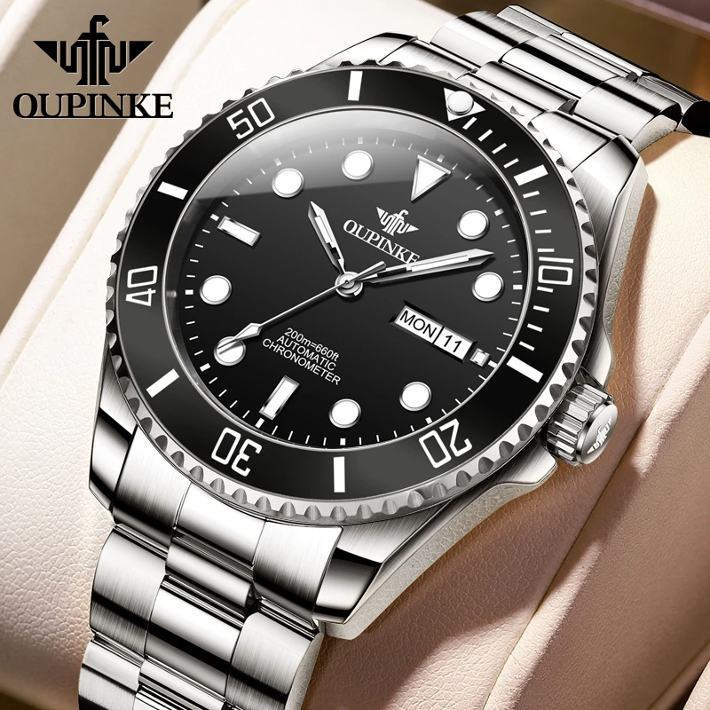 欧品客轻奢帅气男士深潜型机械手表游艇名仕夜光高档黑水鬼男腕表