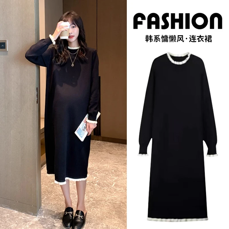 孕妇连衣裙2025秋冬季韩版新款宽松时尚气质大码秋冬中长款针织裙