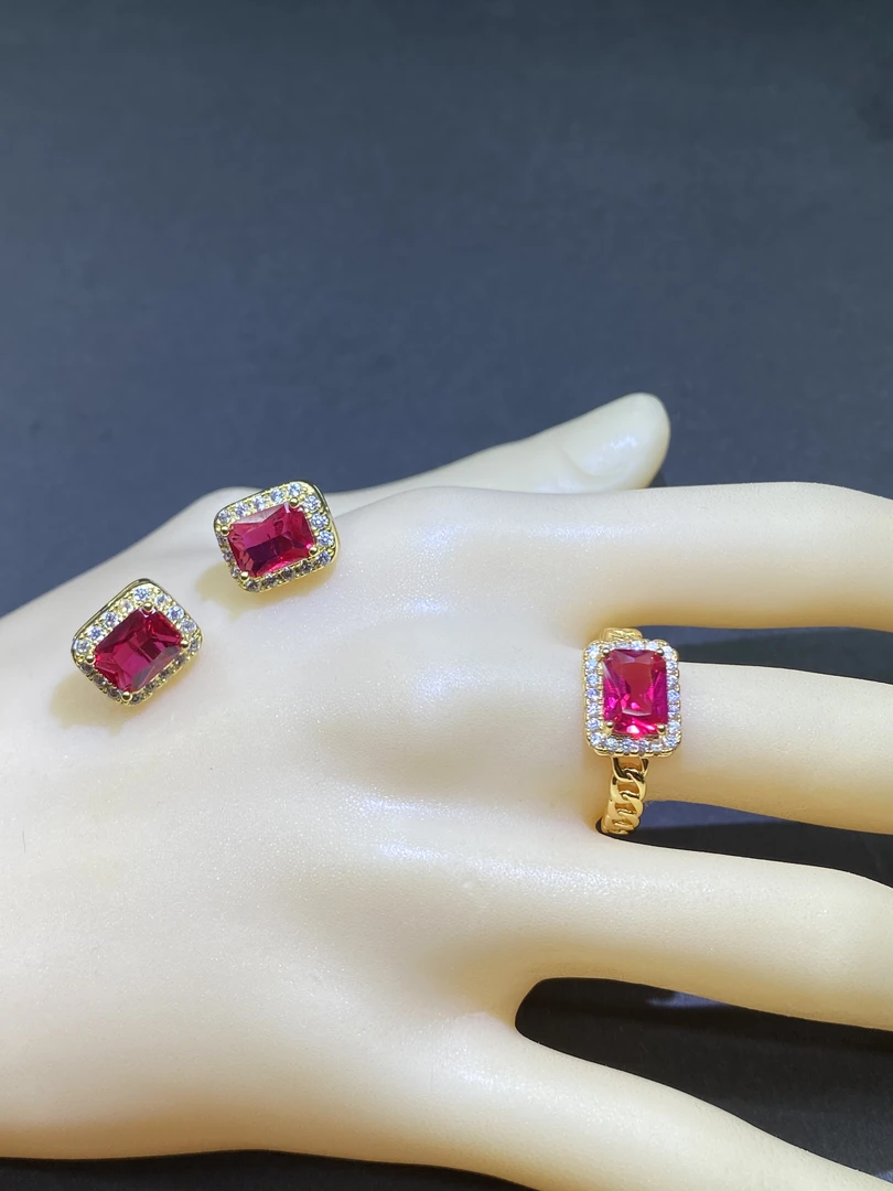 时尚戒指 011优雅高级方糖经典款方戒指方耳钉套装摩登风格简洁