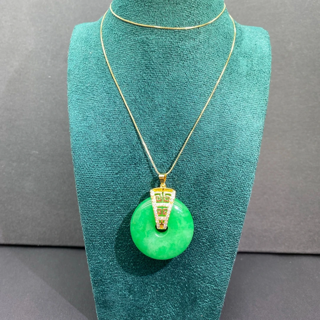 珠光宝气吊坠 满绿平安扣项链吊坠盛世美颜翠绿妖娆珠圆玉润