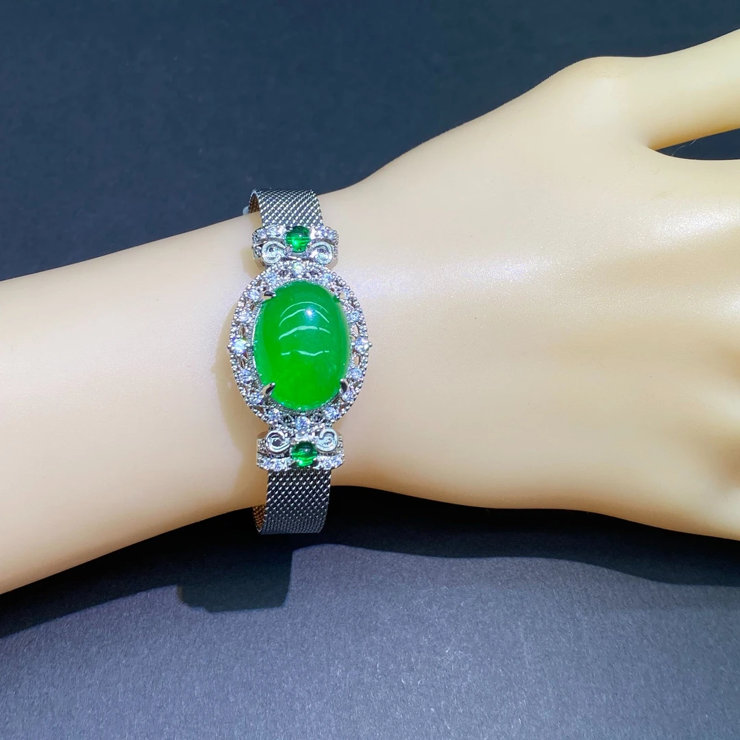 时髦美货时尚手链鸽子蛋大蛋面手链手排满绿阳春好看高大上档次