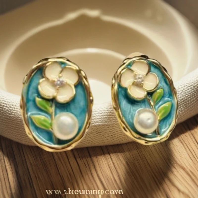 铜合金耳饰 ED048036-10070花开半夏油画风精致高级耳钉