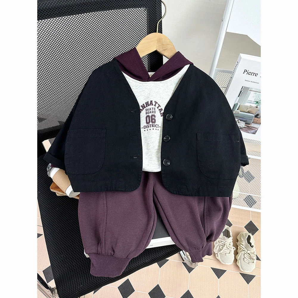 男童秋季套装帅气儿童中小童外套卫衣三件套男孩春秋宝宝秋装潮