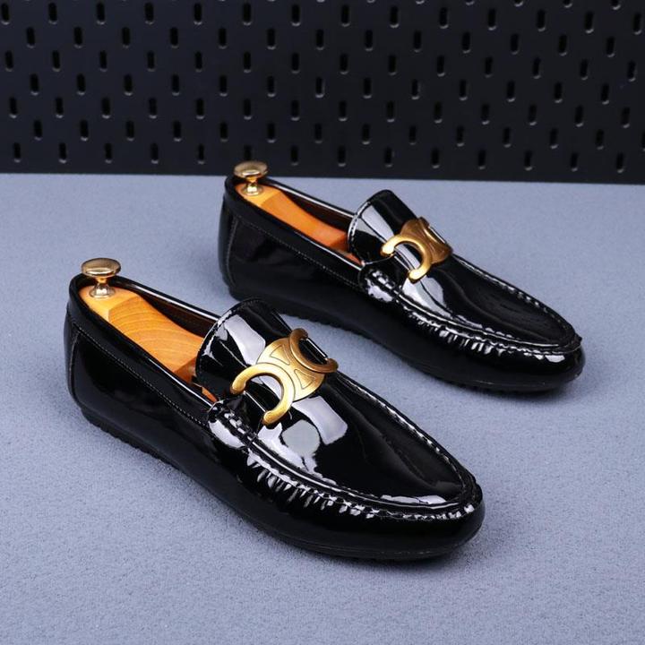 2024夏季新款小皮鞋男软底懒人商务漆皮一脚蹬英豆豆鞋休闲男鞋